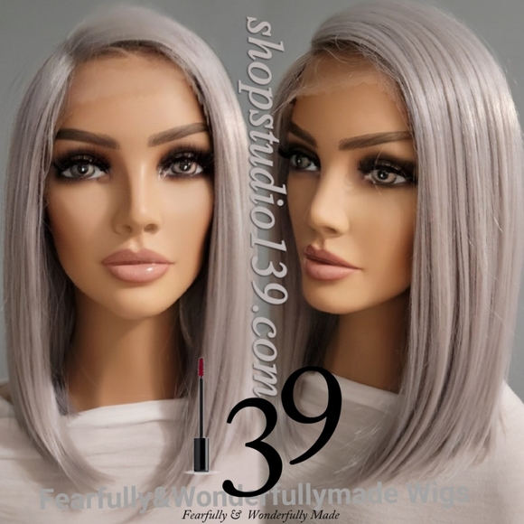 Sliver grey HD lace front bob wig with side part - Picture 3 of 3